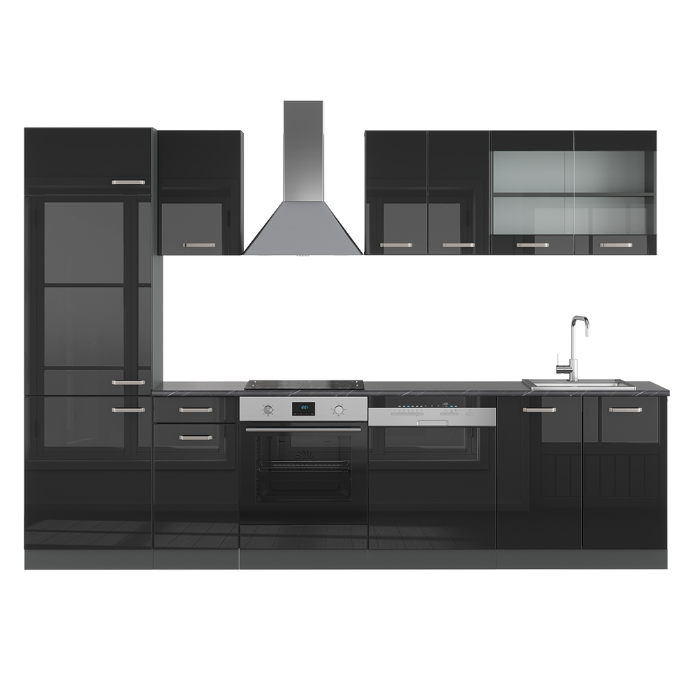 foto del prodotto vicco cucina componibile r line, nero lucido antracite, 300 cm , pl antracite