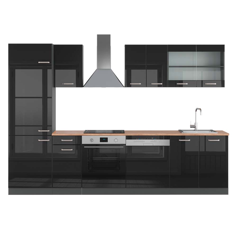 foto del prodotto vicco cucina componibile r line, nero lucido antracite, 300 cm , pl rovere