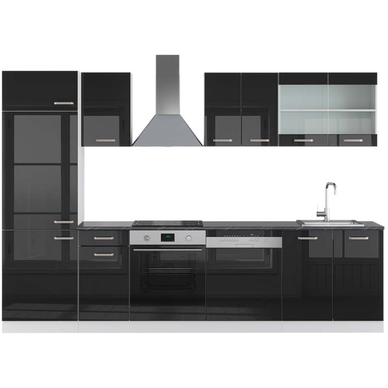 foto del prodotto vicco cucina componibile r line, nero lucido bianco, 300 cm , pl antracite