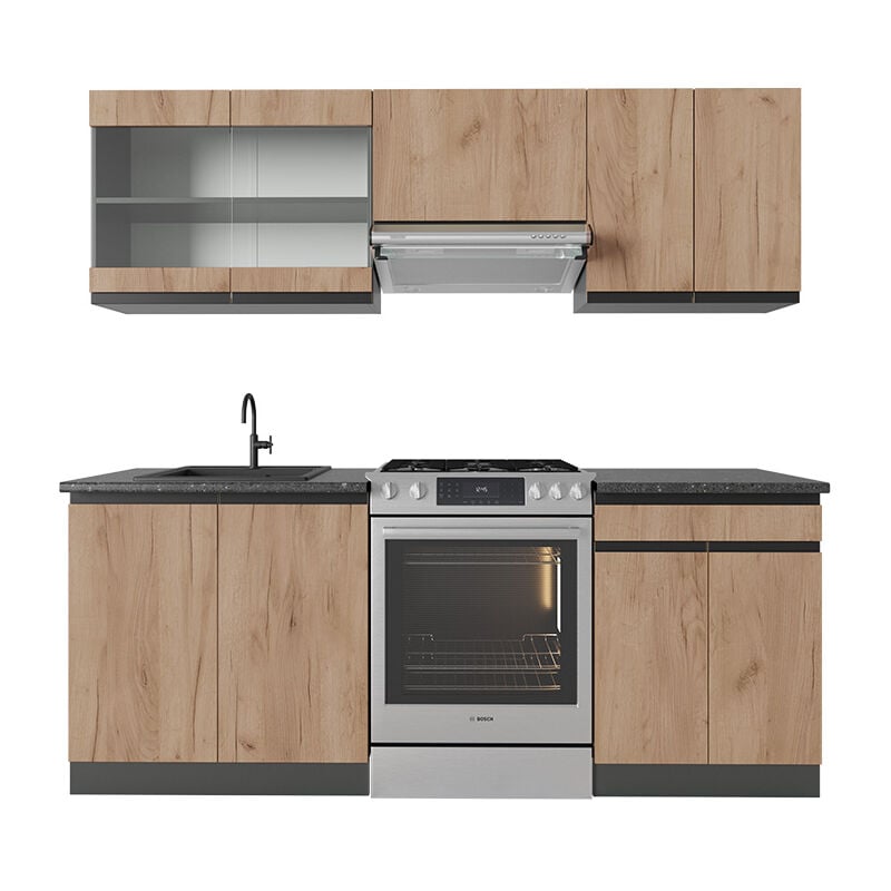 foto del prodotto vicco - cucina componibile r-line, quercia dorata/antracite, 200 cm , pl antracite