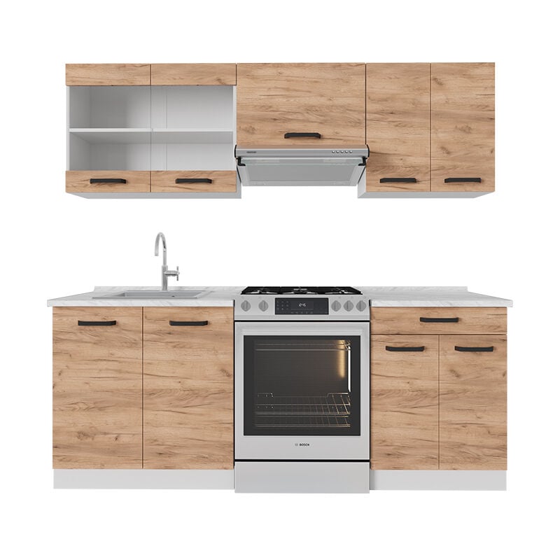 foto del prodotto vicco cucina componibile r line, quercia dorata bianco, 200 cm senza piano di lavoro