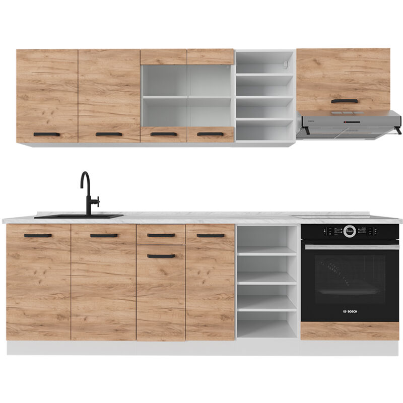 foto del prodotto vicco cucina componibile r line, quercia dorata bianco, 240 cm senza piano di lavoro