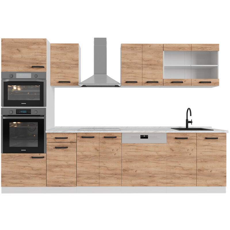 foto del prodotto vicco cucina componibile r line, quercia dorata bianco, 300 cm senza piano di lavoro
