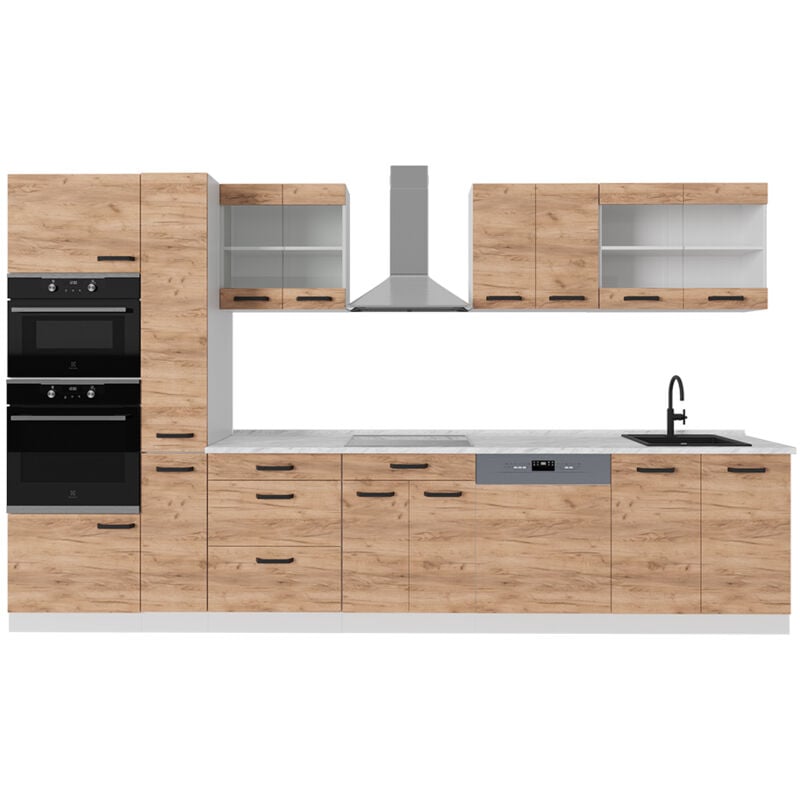 foto del prodotto vicco - cucina componibile r-line, quercia dorata/bianco, 350 cm senza piano di lavoro