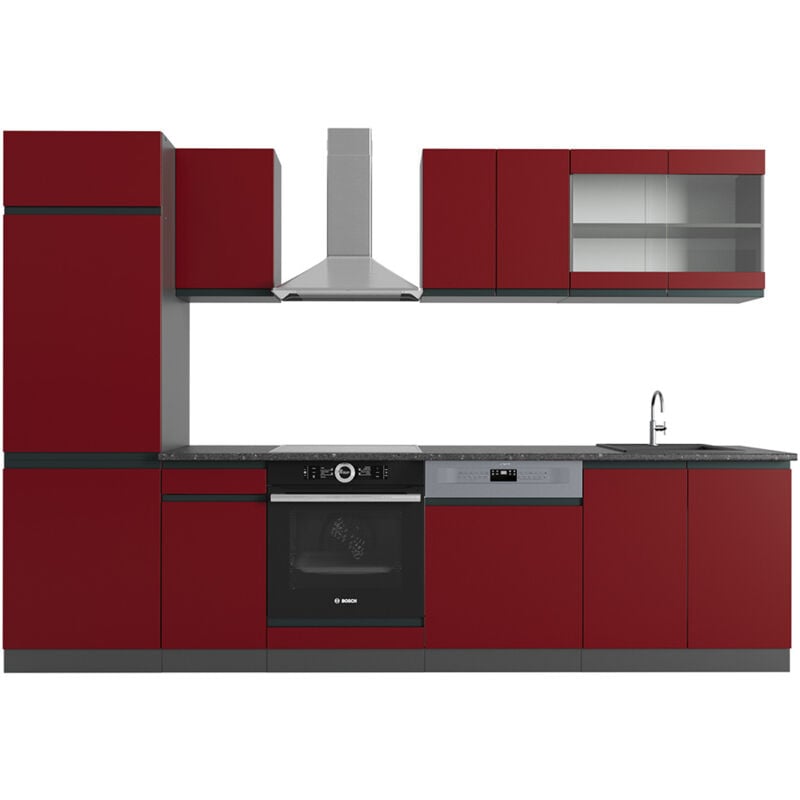 foto del prodotto vicco cucina componibile r line, rosso antracite, 300 cm forma a j