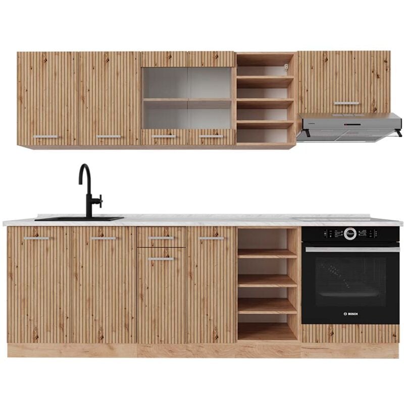 foto del prodotto vicco cucina componibile r line, rovere artigianale rovere goldkraft, 240 cm , pl marmo