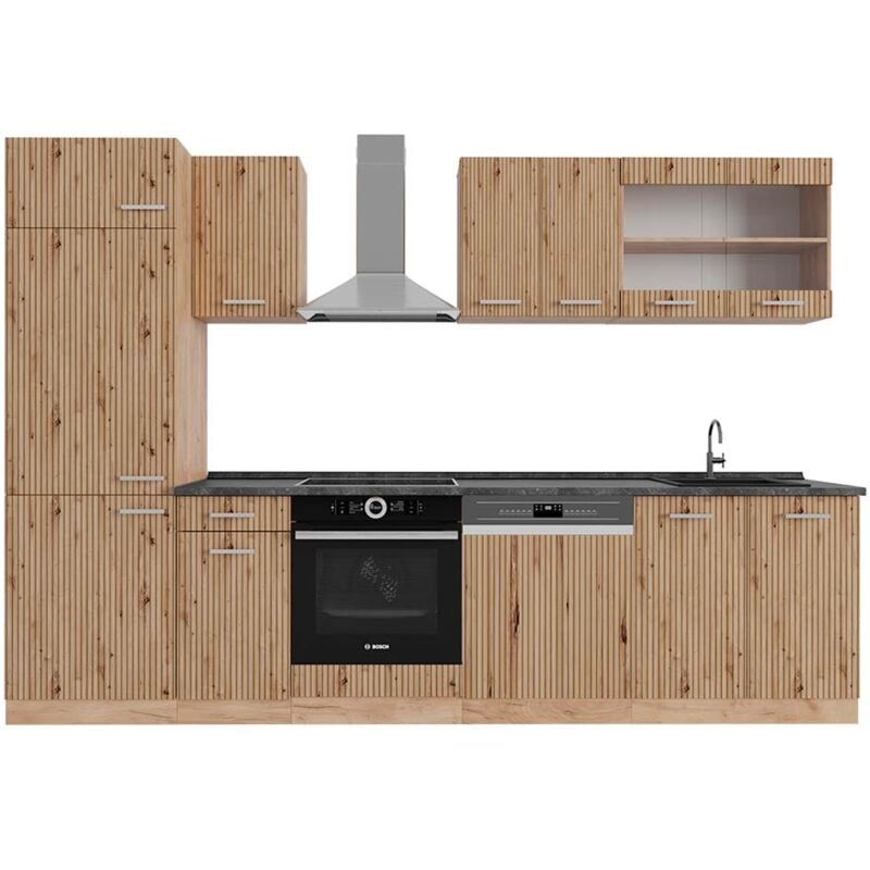 foto del prodotto vicco cucina componibile r line, rovere artigianale rovere goldkraft, 300 cm , pl antracite