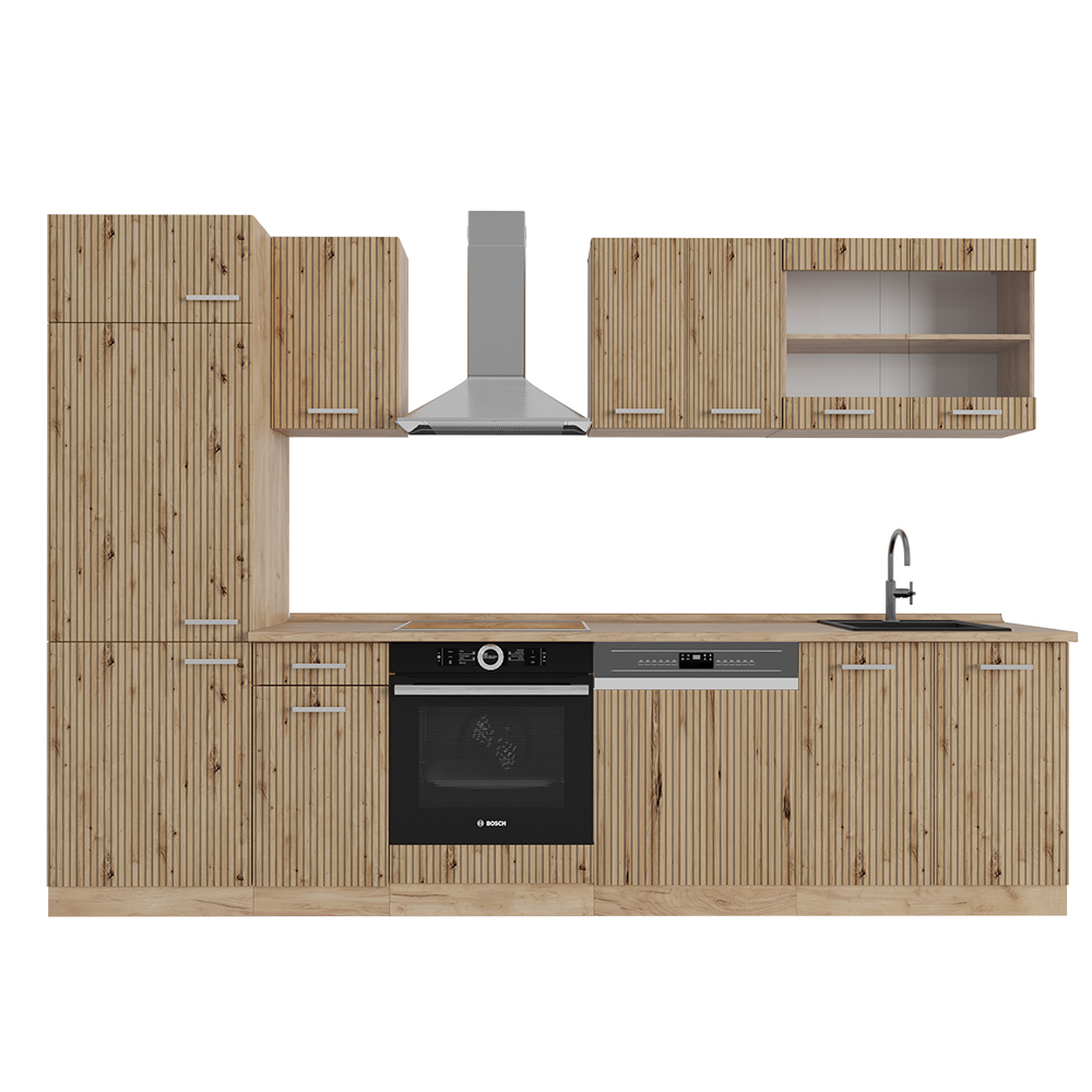 foto del prodotto vicco cucina componibile r line, rovere artigianale rovere goldkraft, 300 cm senza piano di lavoro