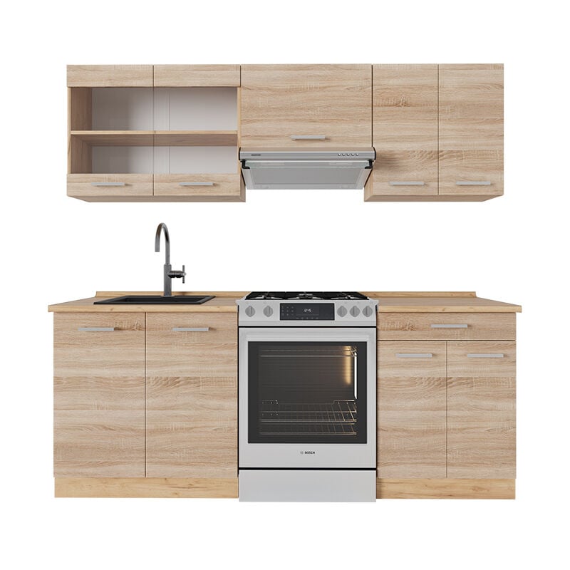 foto del prodotto vicco cucina componibile r line, rovere sonoma goldkraft, 200 cm senza piano di lavoro