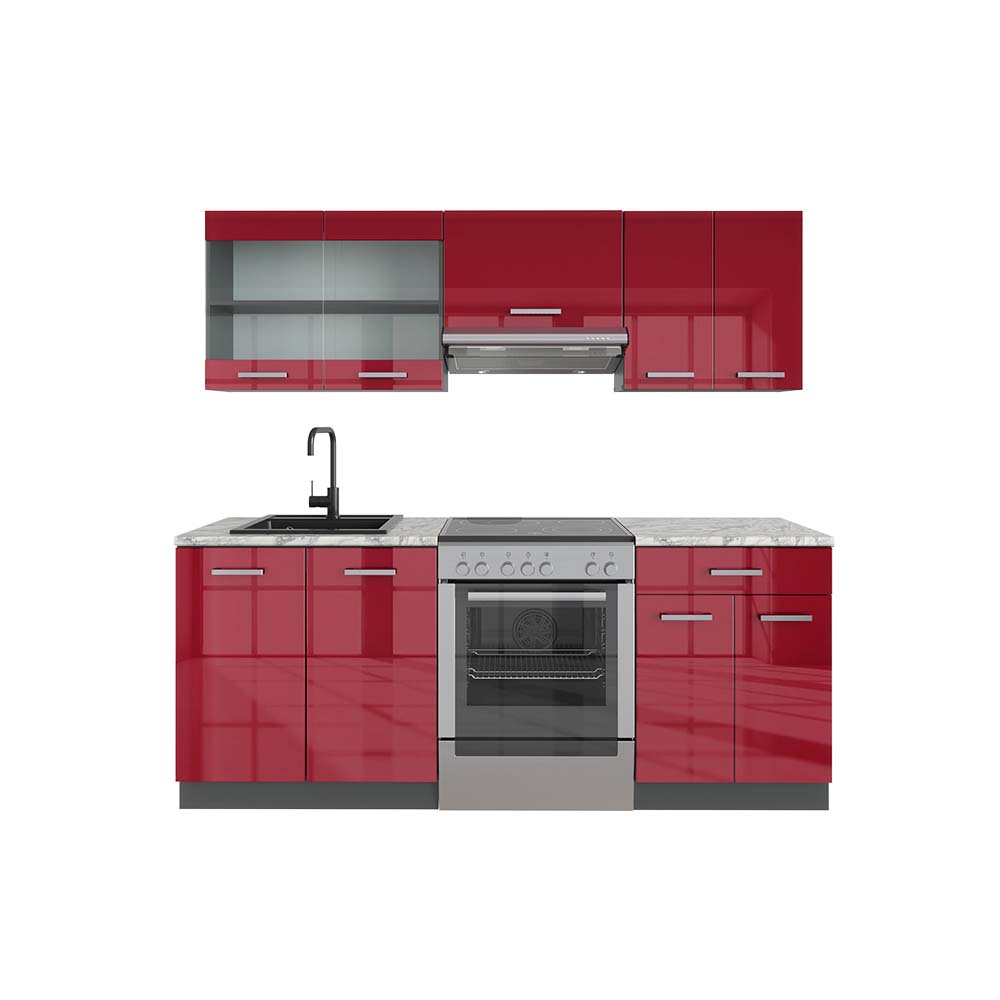 foto del prodotto vicco cucina componibile rosso lucido/antracite 200 cm , pl marmo