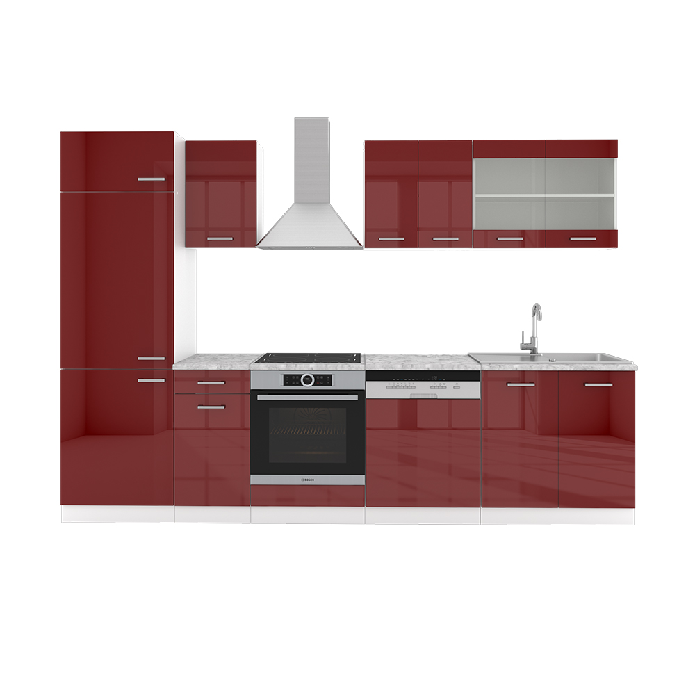 foto del prodotto vicco cucina componibile rosso lucido/bianco 300 cm , pl marmo