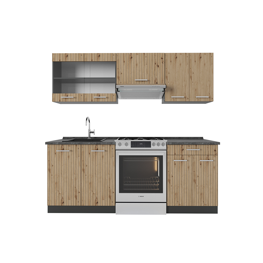 foto del prodotto vicco cucina componibile rovere artigianale antracite 200 cm , pl antracite