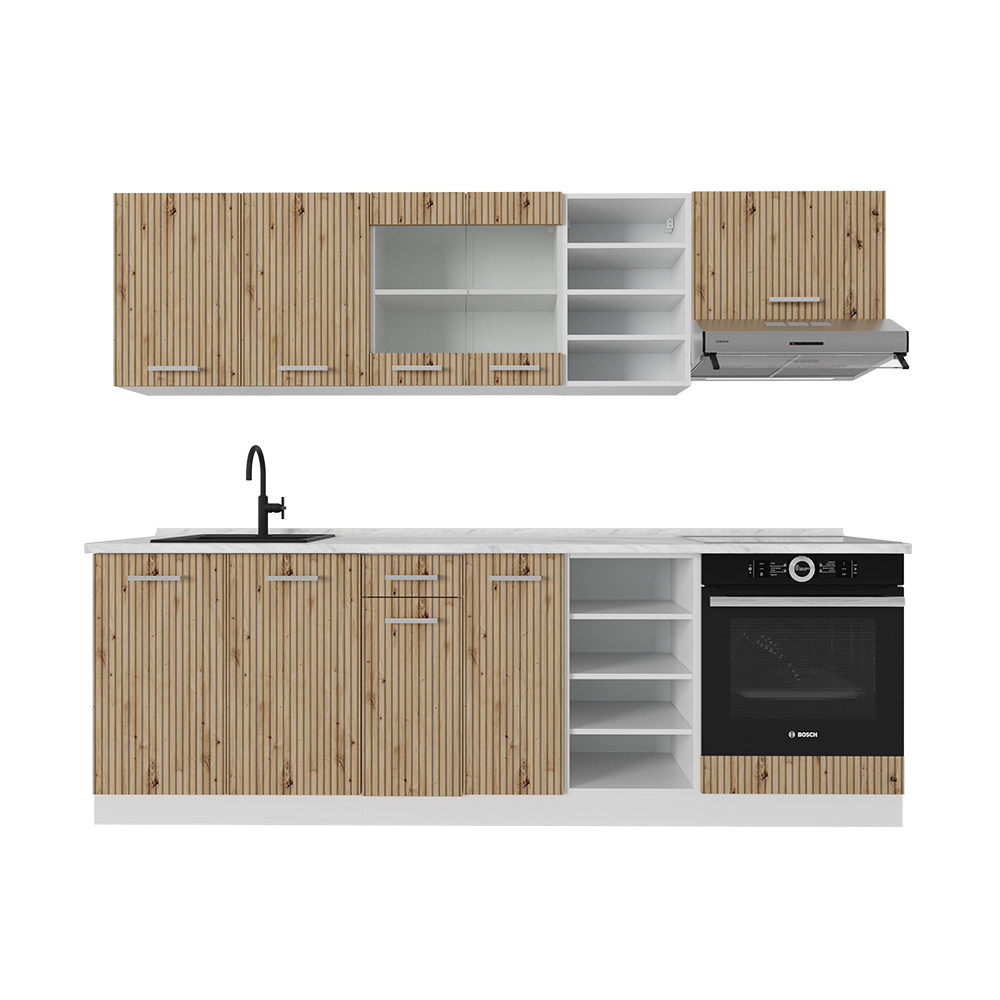foto del prodotto vicco cucina componibile rovere artigianale bianco 240 cm senza piano di lavoro