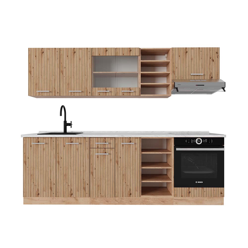 foto del prodotto vicco cucina componibile rovere artigianale rovere goldkraft 240 cm , pl marmo