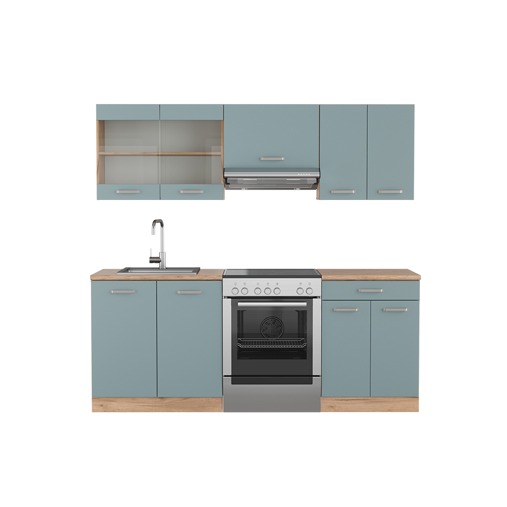 foto del prodotto vicco cucina componibile rovere blu-grigio/oro 200 cm , pl rovere