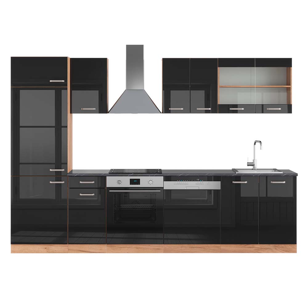 foto del prodotto vicco cucina componibile rovere nero oro lucido 300 cm , pl antracite