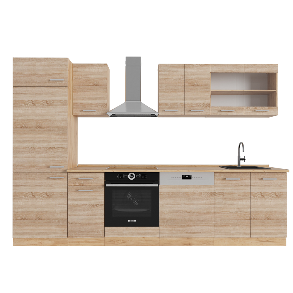 foto del prodotto vicco cucina componibile rovere sonoma goldkraft 300 cm senza piano di lavoro