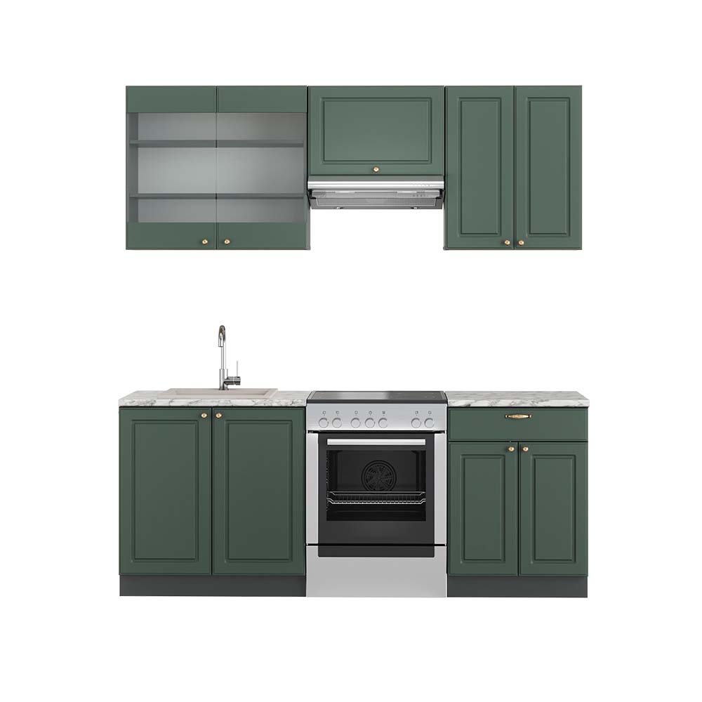 foto del prodotto vicco cucina componibile verde oro country house antracite 200 cm , pl marmo