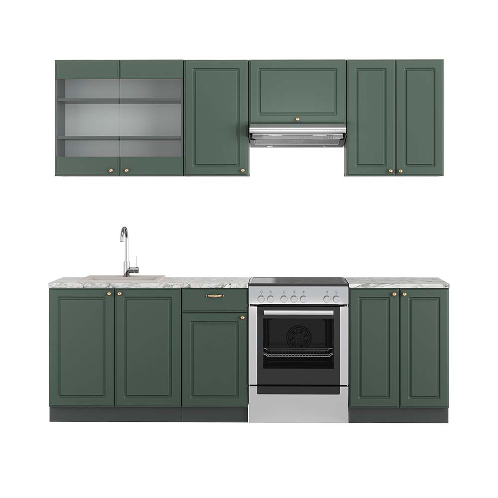 foto del prodotto vicco cucina componibile verde oro country house antracite 240 cm , pl marmo
