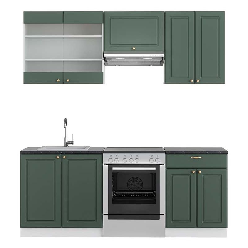 foto del prodotto vicco cucina componibile verde oro country house bianco 200 cm , pl antracite