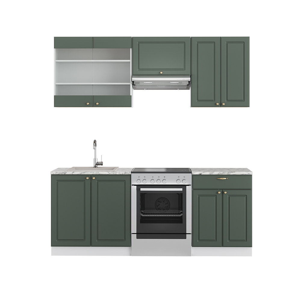 foto del prodotto vicco cucina componibile verde-oro country house/bianco 200 cm , pl marmo