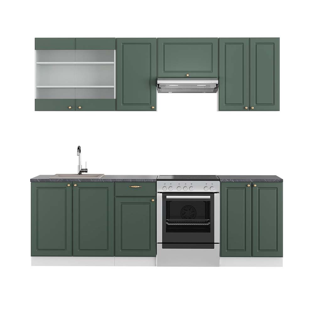 foto del prodotto vicco cucina componibile verde oro country house bianco 240 cm , pl antracite