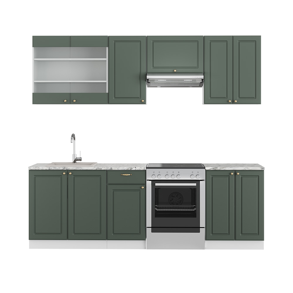 foto del prodotto vicco cucina componibile verde oro country house bianco 240 cm senza piano di lavoro