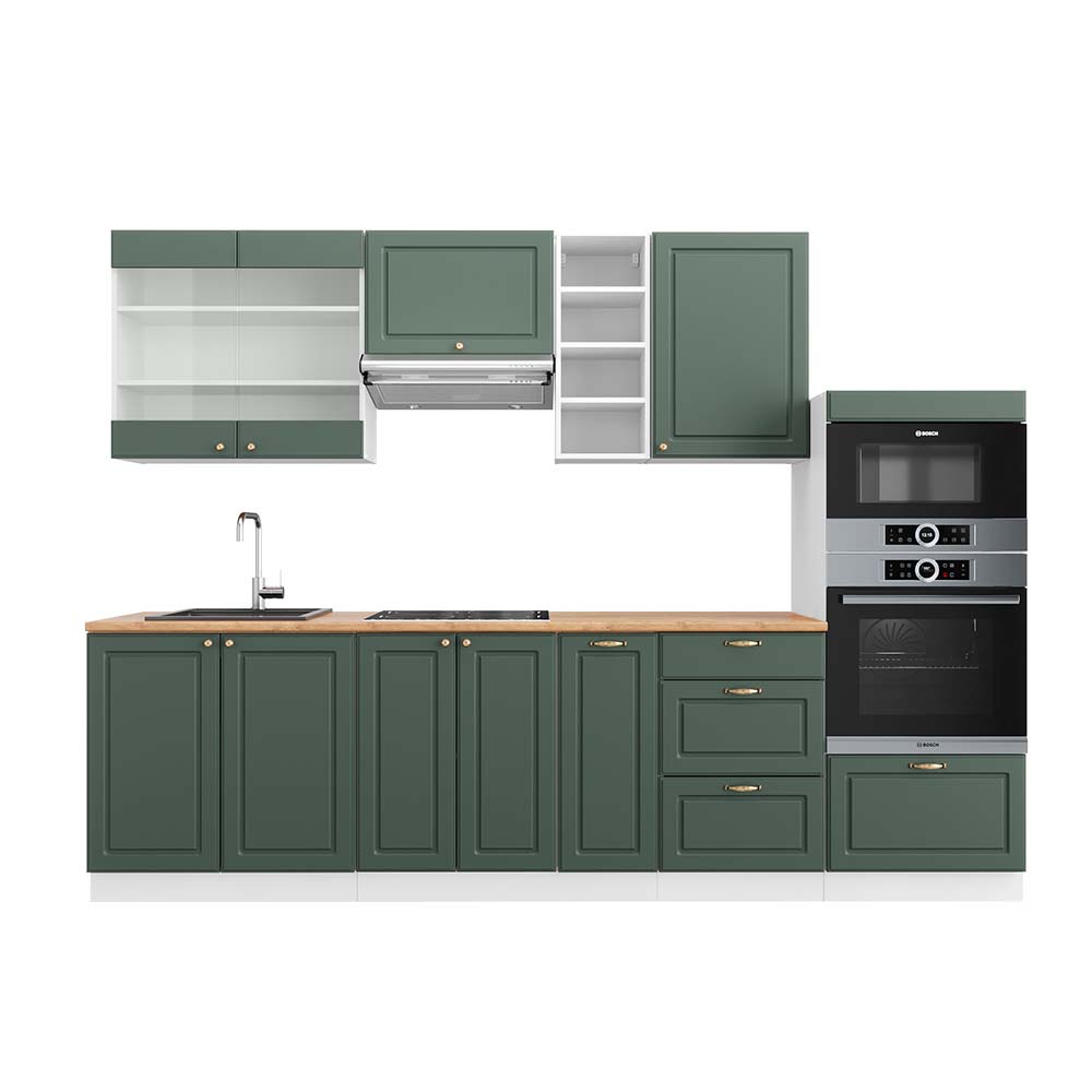foto del prodotto vicco cucina componibile verde oro country house bianco 280 cm , pl rovere