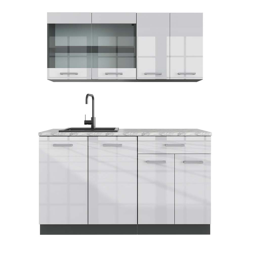 foto del prodotto vicco cucina monoblocco bianco lucido antracite 140 cm , pl marmo