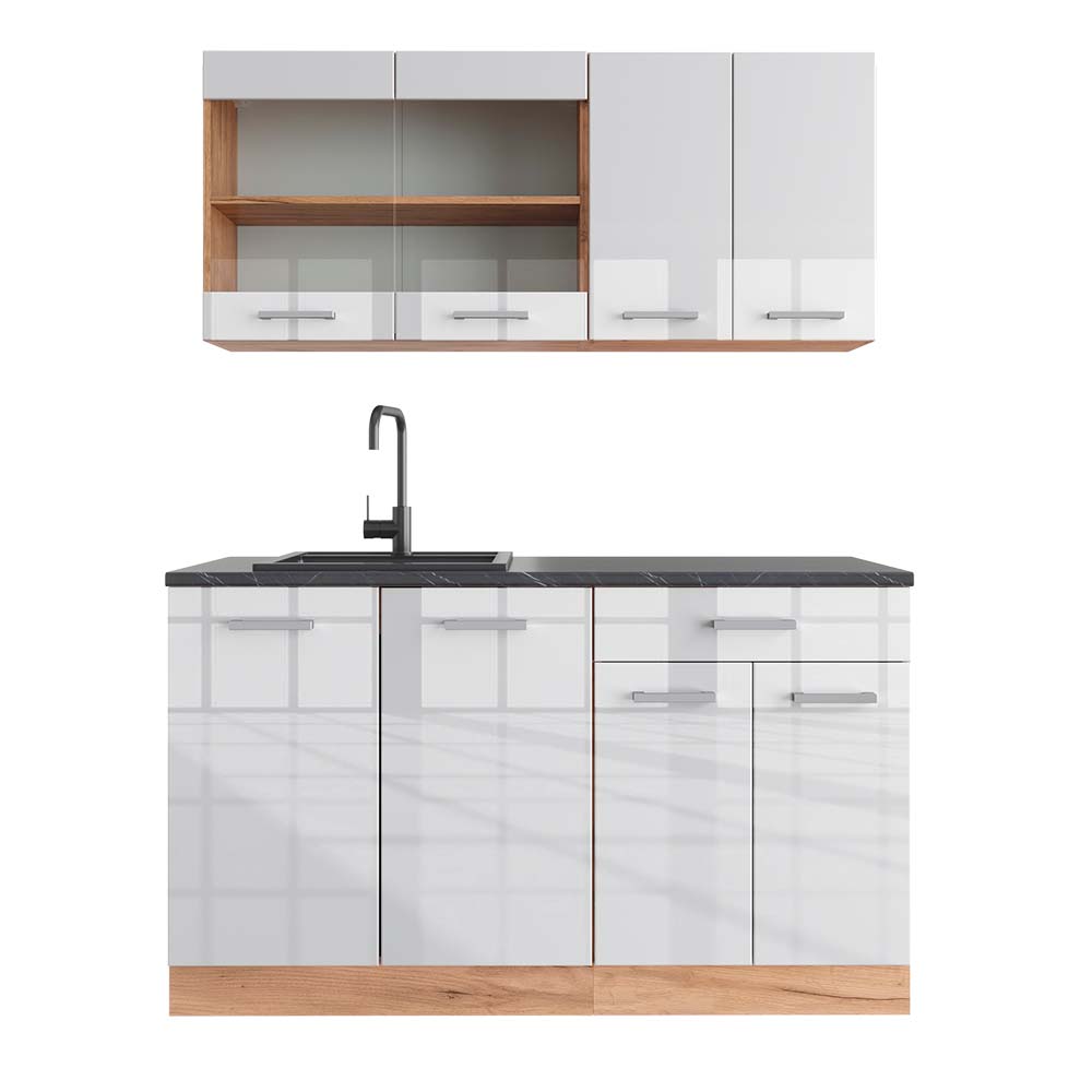 foto del prodotto vicco cucina monoblocco bianco lucido oro power oak 140 cm , pl antracite