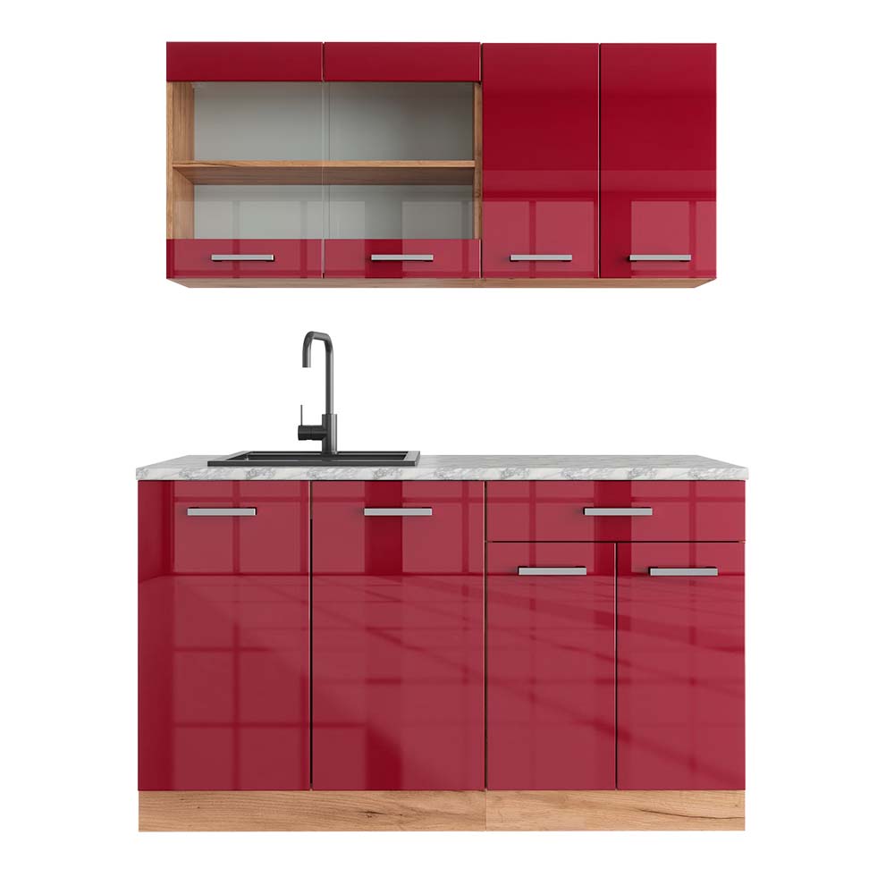 foto del prodotto vicco cucina monoblocco bordeaux lucido rovere dorato 140 cm , pl marmo
