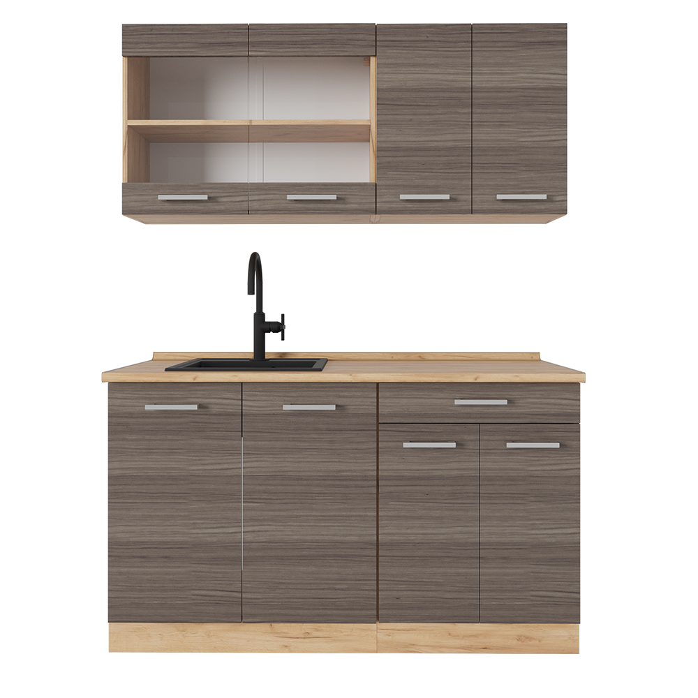 foto del prodotto vicco cucina monoblocco grigio nobile rovere dorato 140 cm , pl rovere