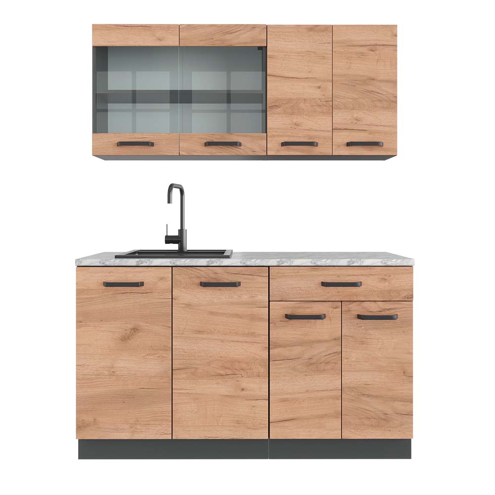 foto del prodotto vicco cucina monoblocco quercia dorata/antracite 140 cm , pl marmo