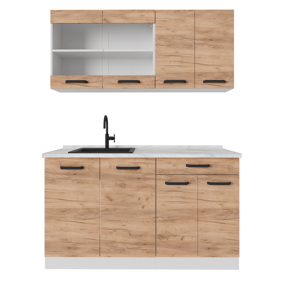 foto del prodotto vicco cucina monoblocco quercia dorata bianco 140 cm pl marmo