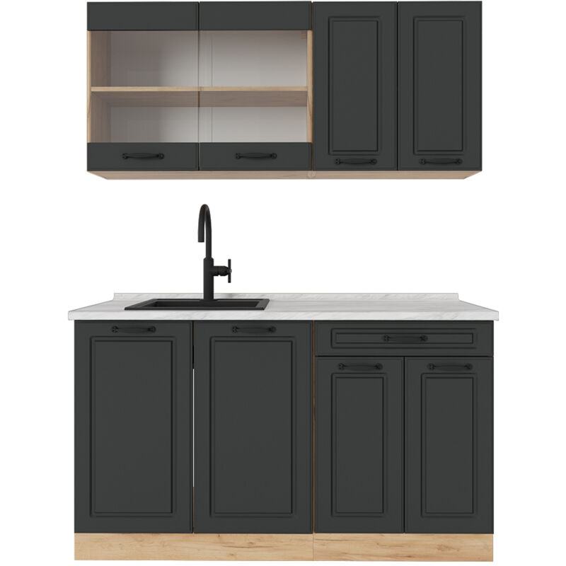 foto del prodotto vicco cucina monoblocco r line, antracite casa di campagna rovere dorato, 140 cm , pl marmo