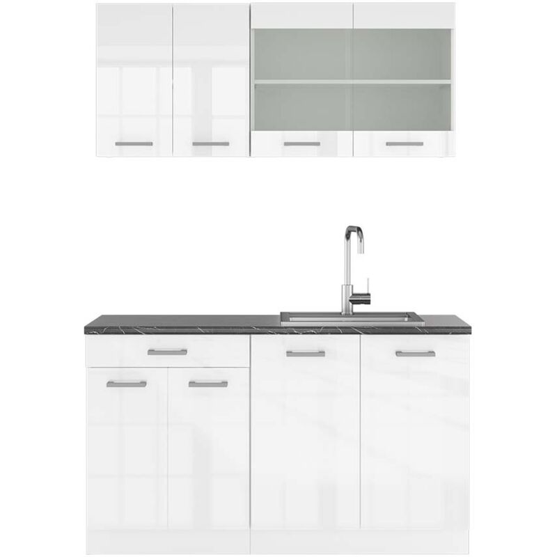 foto del prodotto vicco - cucina monoblocco r-line, bianco lucido bianco, 140 cm , pl antracite