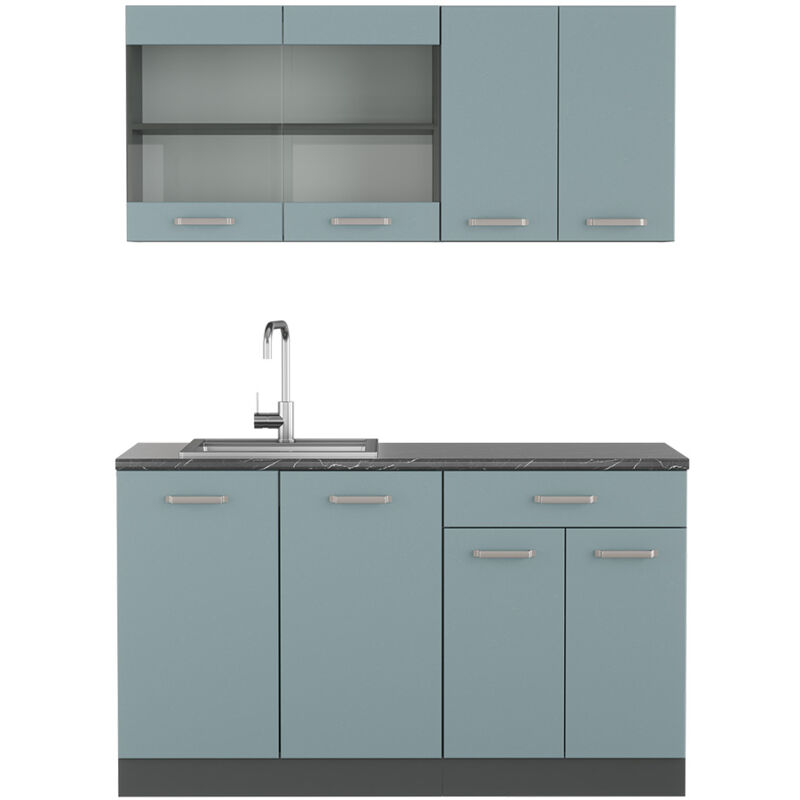 foto del prodotto vicco cucina monoblocco r line, blu grigio antracite, 140 cm senza piano di lavoro