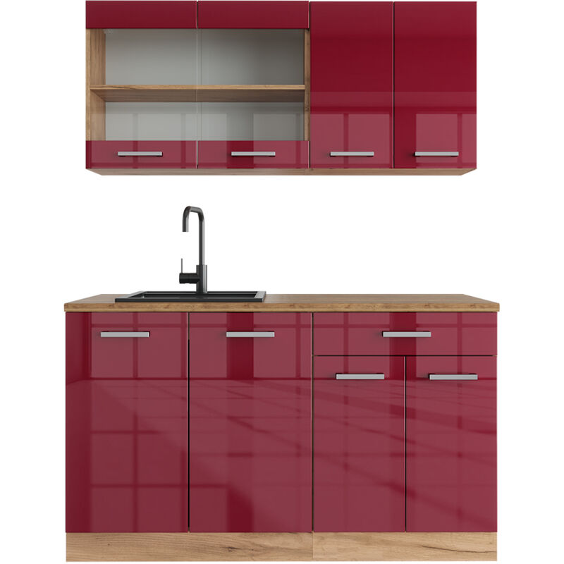 foto del prodotto vicco cucina monoblocco r line, bordeaux lucido rovere dorato, 140 cm , pl rovere