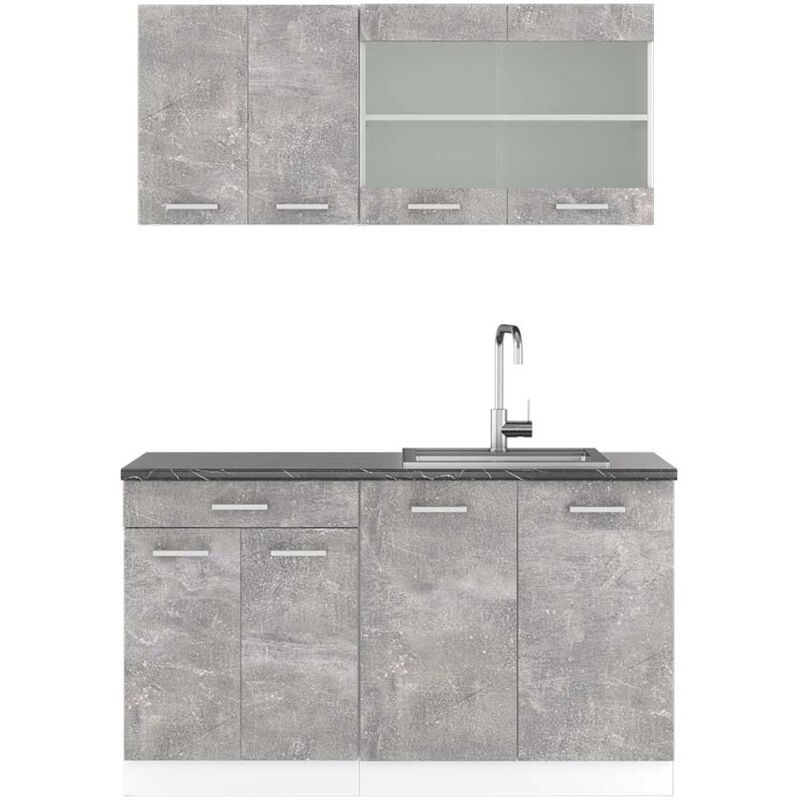 foto del prodotto vicco cucina monoblocco r line, cemento bianco, 140 cm , pl antracite