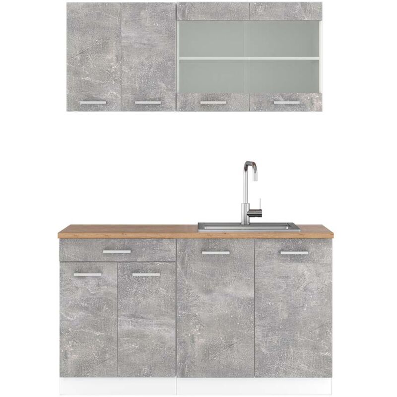 foto del prodotto vicco cucina monoblocco r line, cemento bianco, 140 cm , pl rovere