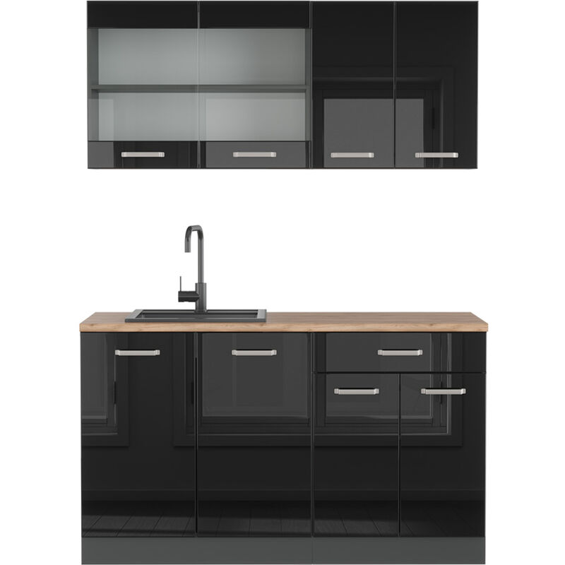 foto del prodotto vicco cucina monoblocco r line, nero lucido antracite, 140 cm senza piano di lavoro