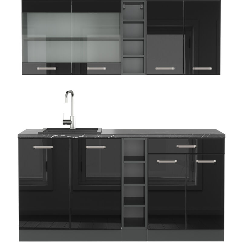 foto del prodotto vicco cucina monoblocco r line, nero lucido antracite, 160 cm senza piano di lavoro