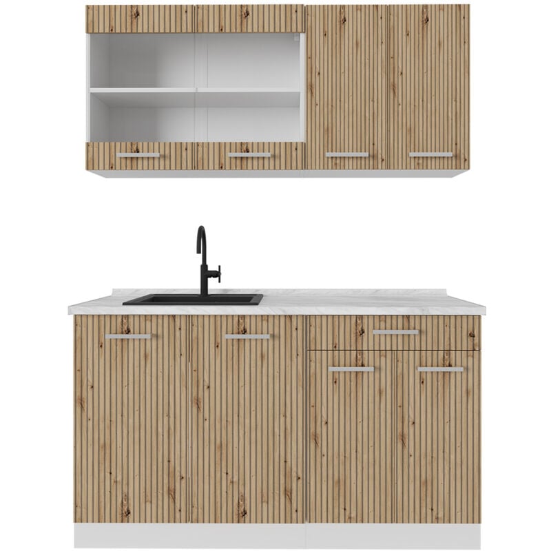 foto del prodotto vicco cucina monoblocco r line, rovere artigianale bianco, 140 cm senza piano di lavoro