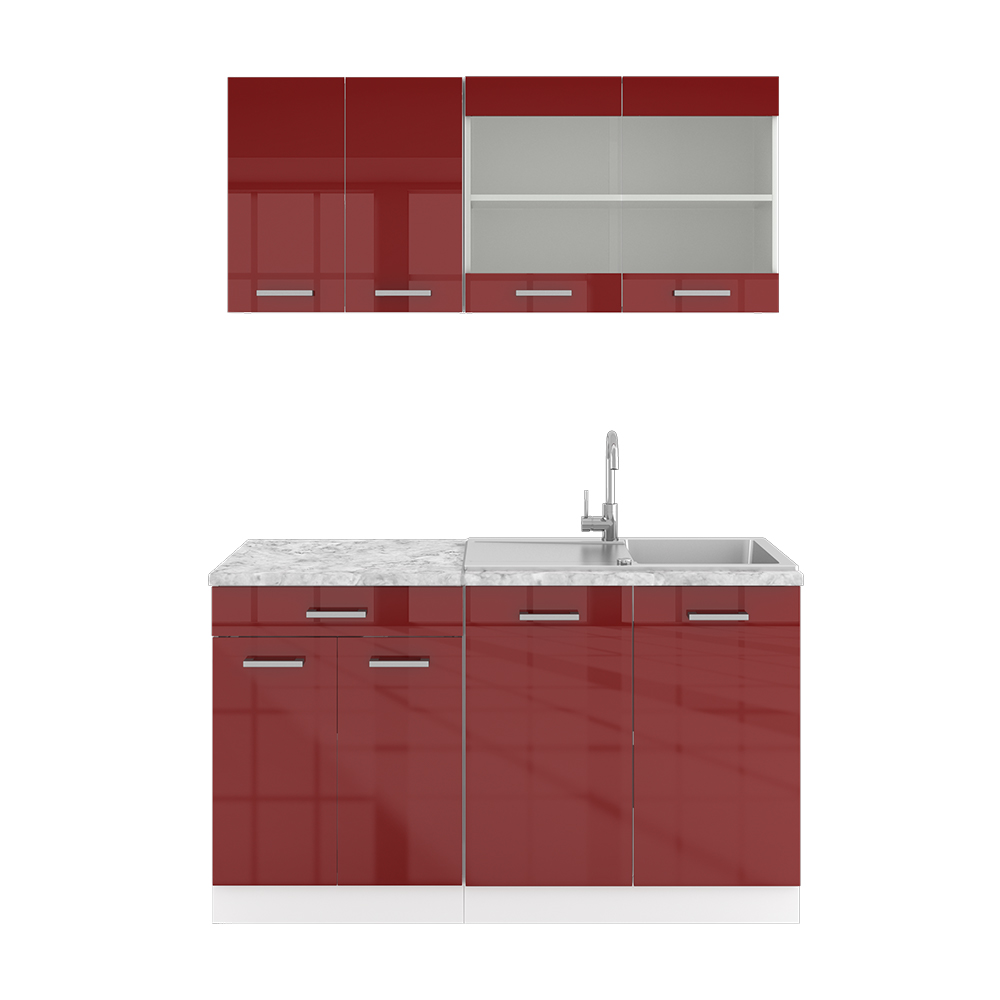 foto del prodotto vicco cucina monoblocco rosso lucido/bianco 140 cm senza piano di lavoro