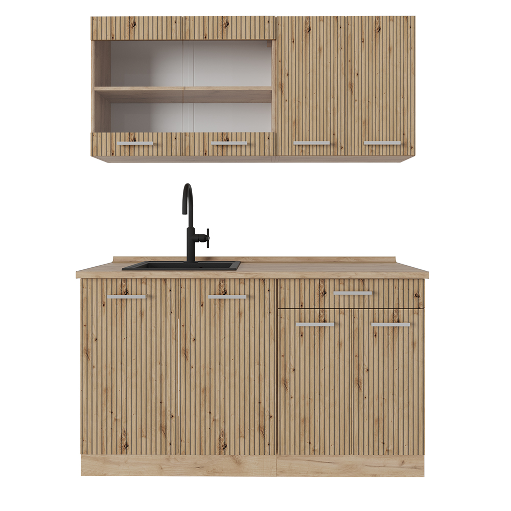 foto del prodotto vicco cucina monoblocco rovere artigianale rovere goldkraft 140 cm senza piano di lavoro