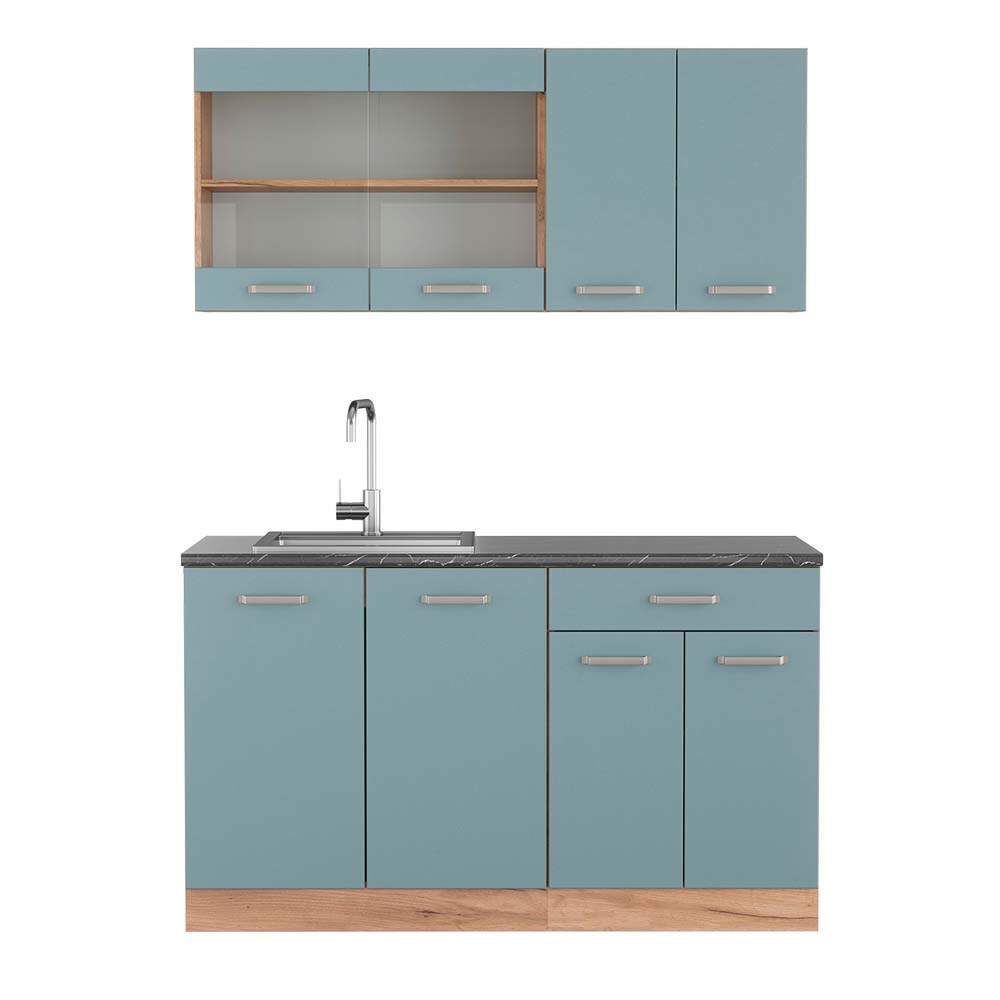foto del prodotto vicco cucina monoblocco rovere blu grigio oro 140 cm , pl antracite