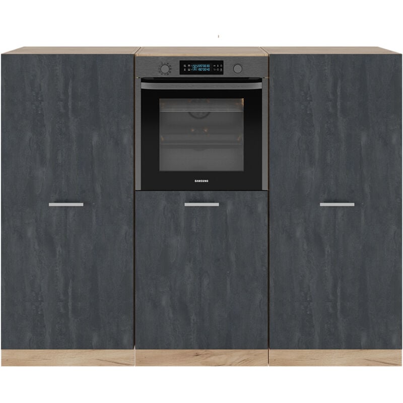 foto del prodotto vicco cucine componibili piccole r line, calcestruzzo nero quercia dorata, 180 cm senza piano di lavoro