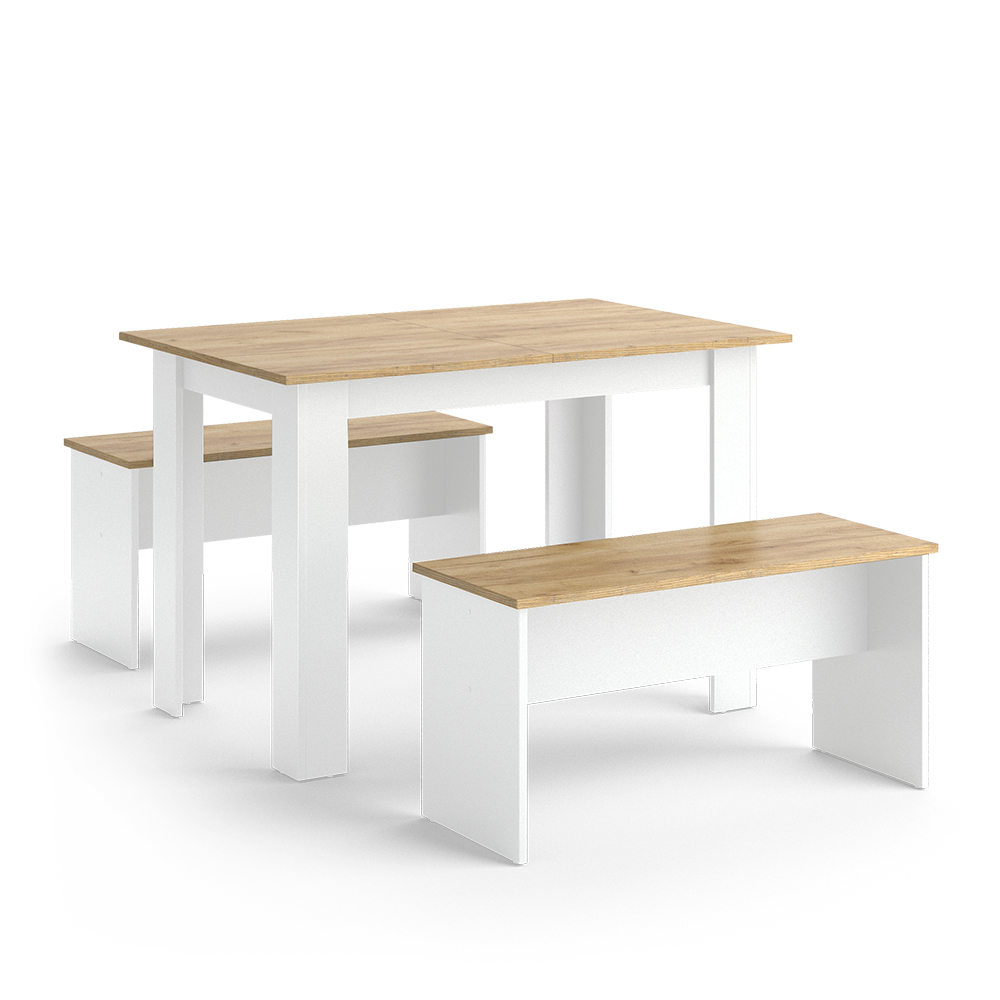 foto del prodotto vicco gruppo panca ad angolo rovere bianco/dorato 112 x 73.6 cm con 2 panche