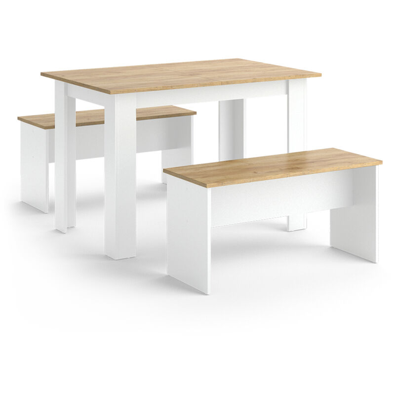 foto del prodotto vicco gruppo panca ad angolo sentio, rovere bianco dorato, 112 x 73.6 cm con 2 panche