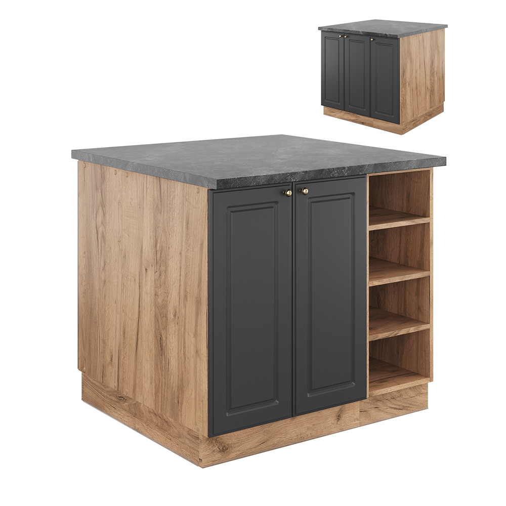foto del prodotto vicco isola cucina antracite oro/oro power oak 90 cm senza piano di lavoro